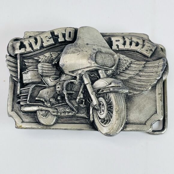 Live To Ride VTG 1983 Siskiyou Buckle Co Pewter Belt Buckle Motorcycle Metal 3in - Picture 1 of 5
